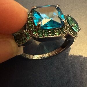 Bomb Party Dazzling Blue & Green created sapphire Ring